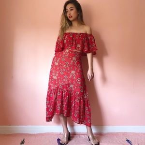 For Love & Lemons Red Floral Midi Set